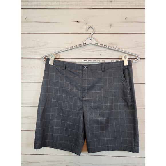 BCG Men's Charcoal Gray Check Flat Front Stretch Chino Golf Shorts Size 44W‎ - Picture 1 of 7